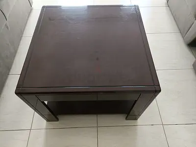 Used Dark Wood Square Coffee Table with Lower Shelf