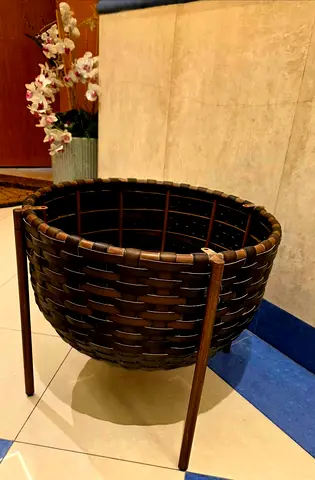 Woven Rattan Planter Basket with Wooden Stand. Unused. AED 390 Only. Free Delivery!