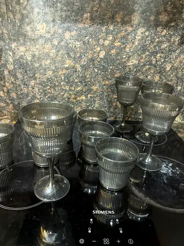 Set of Ribbed Glass Stemware