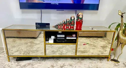 Gold Mirrored TV Console / Entertainment Unit - Low Cabinet