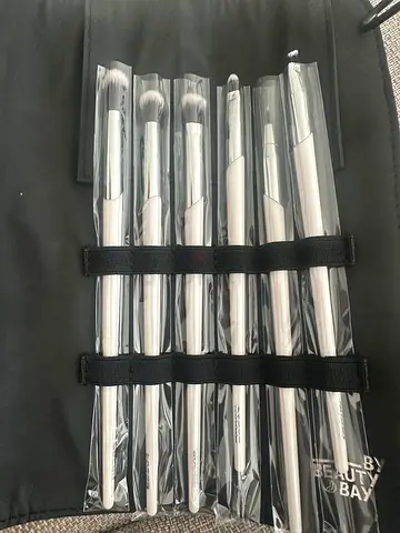 Brand new Set of 10 Silver Makeup Brushes with Roll-up Case