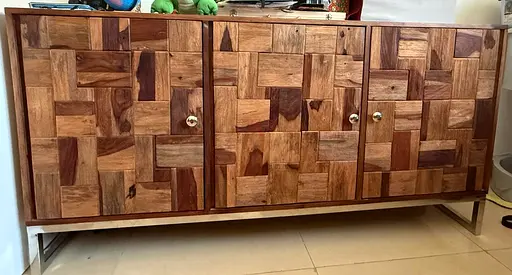 Solid Wood Sideboard Cabinet with Geometric Panel Doors