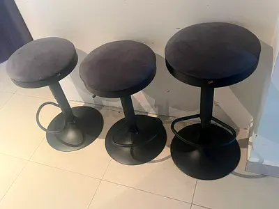 Set of 3 Adjustable Black Bar Stools with Round Suede Seats