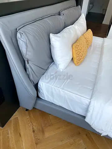 Light grey leather bed frame with Mattress