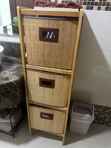 Bamboo Storage Rack with Three Fabric Baskets