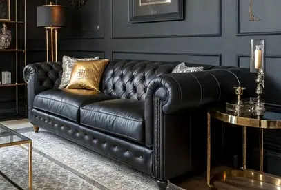 Brand new Black Leather Chesterfield Sofa - 3 Seater