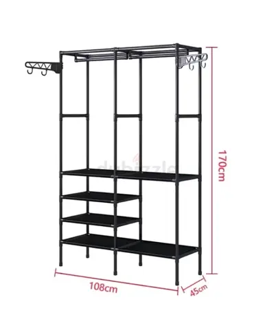 Open Metal Wardrobe Organizer with Shelves and Hooks (108 x 170 x 45 cm)