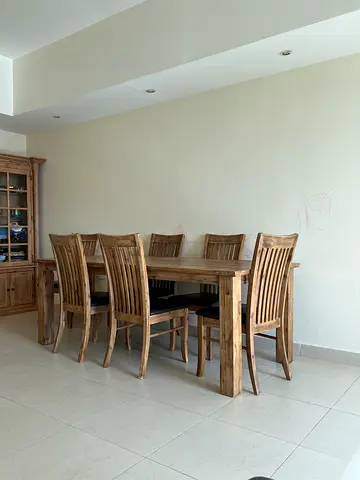 Solid Wood Dining Table with 6 Matching Chairs - Natural Finish