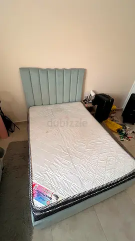 Full size bed with upholstered headboard and mattress - good condition