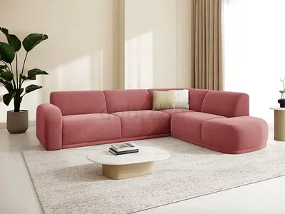 Modern Pink L-Shaped Sectional Sofa - Comfortable 4-Seater Corner Sofa