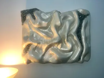 Handcrafted Pearlescent Wall Sculpture with Embedded Crystals