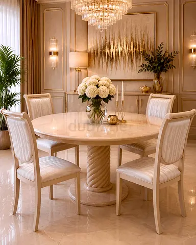DINING TABLE SET ROUND WOOD EXTENDABLE