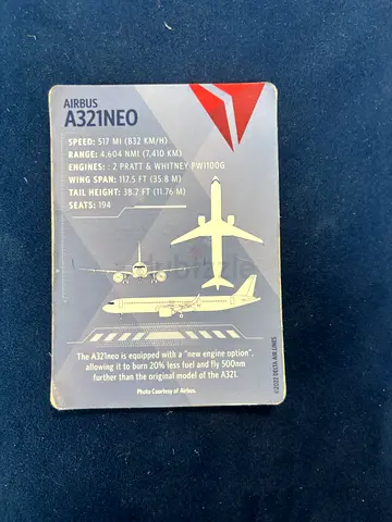 Airbus A321neo Metal Info Card - Aviation Collectible delta airlines