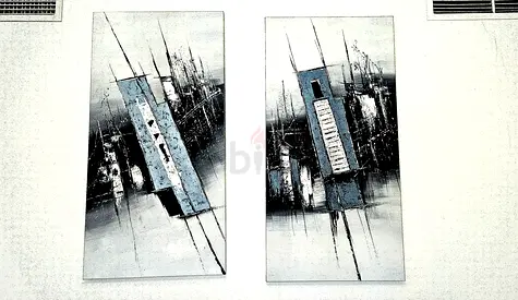 Pair of Abstract Blue  Grey Canvas Wall Art (120 x 80 cm)
