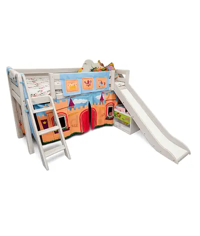 Flexa pine Birchwood convertible  slide bed  with play tent and latex mattress.
