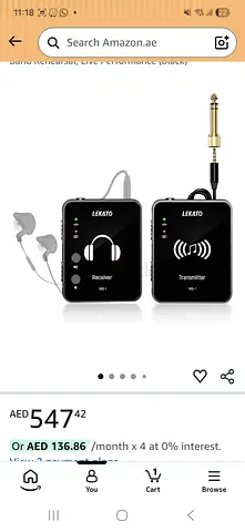LEKATO Wireless Audio Transmitter and Receiver Set — 3.5mm/6.35mm with Headset (Black) MS1