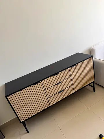 Modern wooden TV console / media cabinet with metal frame