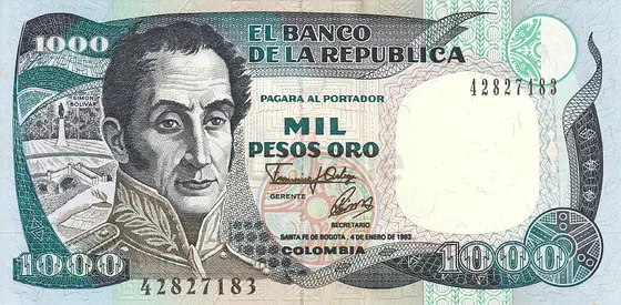 COLOMBIA 1000 PESOS BANKNOTE 1993