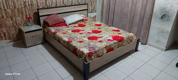 Modern Wooden Double Bed with Matching Nightstand