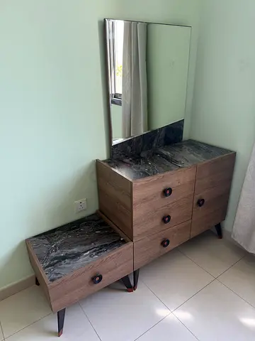 Wooden Dressing Table with Mirror and Marble Top - Good Condition