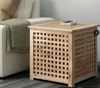 Solid Wood Lattice Side Table / End Table - Natural Finish with storage