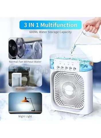Portable Air Cooler with Ice Tray 3 Speed Fan 5 Hole Mist Spray and 7 Color LED مروحه بالثلج