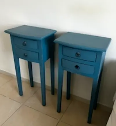 Pair of marina  vintage-style blue bedside tables with drawers