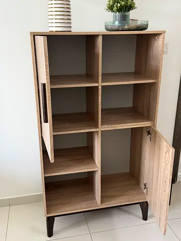 Light Oak Storage Cabinet with Shelves and Doors