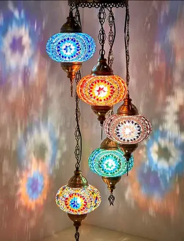Handmade Turkish Mosaic Floor Lamp - Multi-color Hanging Lanterns