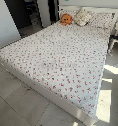 IKEA White wooden double bed with storage. Queen size