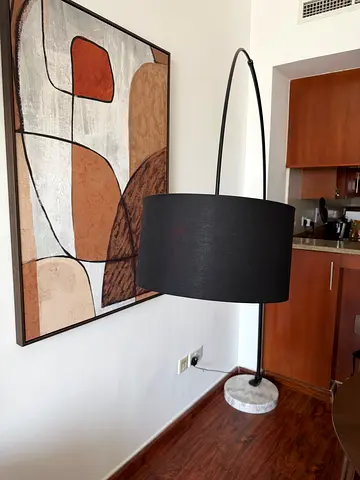 Modern Arc Floor Lamp with Marble Base and Black Fabric Shade