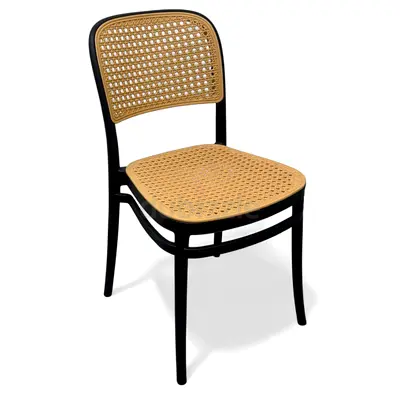 Modern Black Rattan Style Dining Chair | Thonet Style Woven Bistro Seat