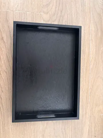Black Wooden Serving Tray with Handles - Good Condition