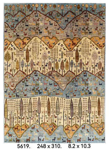 Modern Handcrafted Rug with Landscape and Animal Motifs