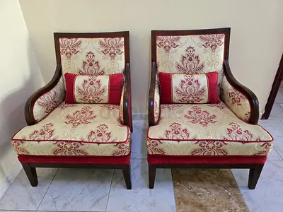 X2 set Classic wooden accent armchair with patterned upholstery