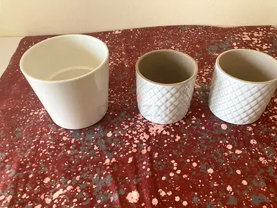 Set of 3 ceramic plant pots / planters - white, small  medium