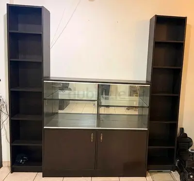 Modern BAR CONSOLE with large storage and high shelves.