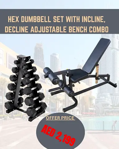 HEX DUMBBELL SET WITH INCLINE, DECLINE ADJUSTABLE BENCH COMBO