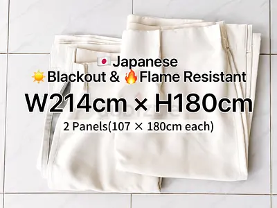 🇯🇵Japanese Blackout  Flame Resistant White Curtains | W214 × L180cm | 2 Panels(107×180 each)