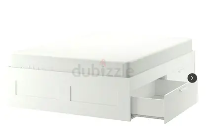 White Storage Bed Frame with Drawers -  Double (IKEA BRIMNES - Queen Size