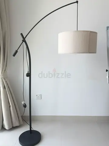 Modern Arc Floor Lamp – Black  Beige