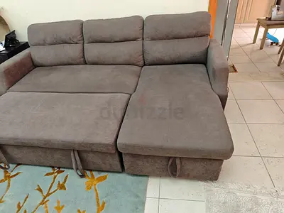 Grey L-shaped Fabric Sofabed Comfortable Corner Couch