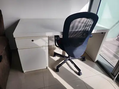 IKEA White Office Desk with Drawers and Ergonomic Mesh Chair - Good Condition