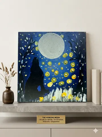 Hand-painted Acrylic Moonlit Night wood Canvas Original Artwork