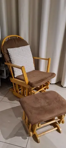 Wooden Glider Rocking Chair with Matching Ottoman - Light Pine, Good Condition
