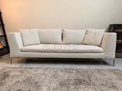 BB Italia Modern Beige Fabric 3-Seater Sofa with Metal Legs