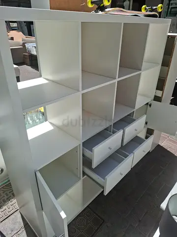 Large White Cube Shelving Unit with Drawers - Good Condition