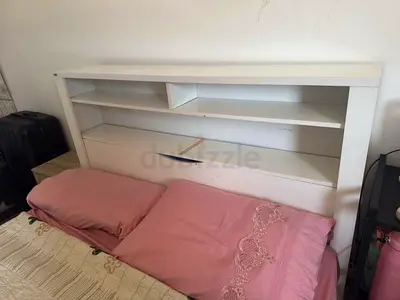 White Wooden Headboard with Built-in Shelves and mattress