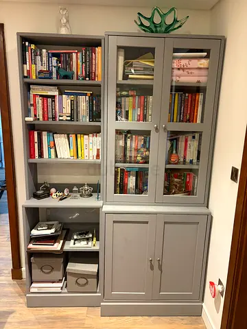 Grey Wooden Bookcase / Display Cabinet - Good Condition