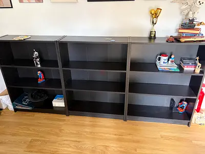 Black Wooden Three-Unit Bookcase Set